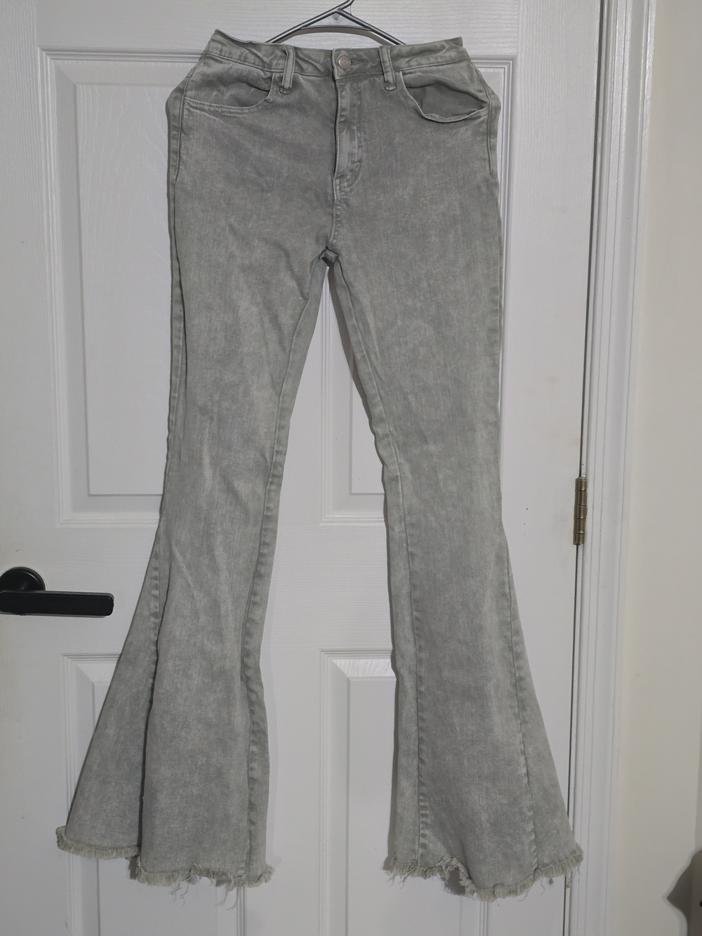 Altar'd State Light Gray Flared Jeans with Frayed Hem